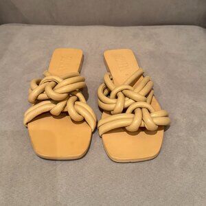 Zara Tan Leather Knot Detail Sandals Size 37 - 6.5